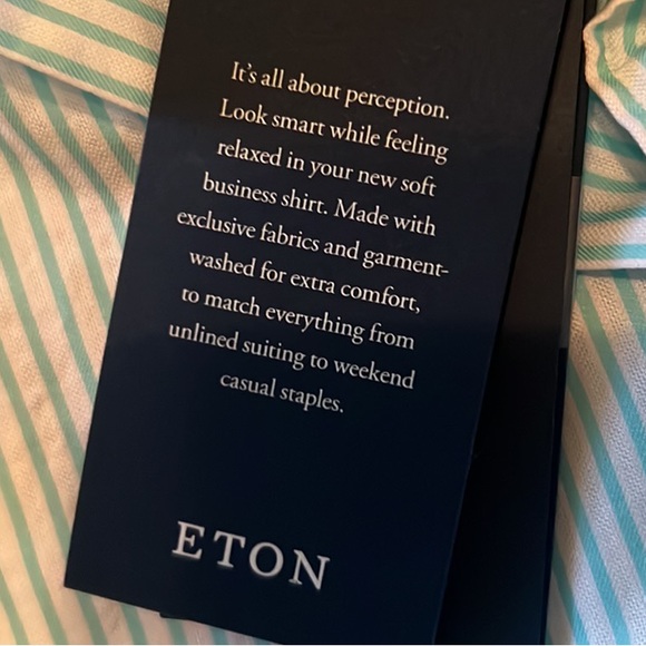 19. Eton Contemporary Mens Dress Shirt in Mint-Green Stripes - Picture 8 of 14